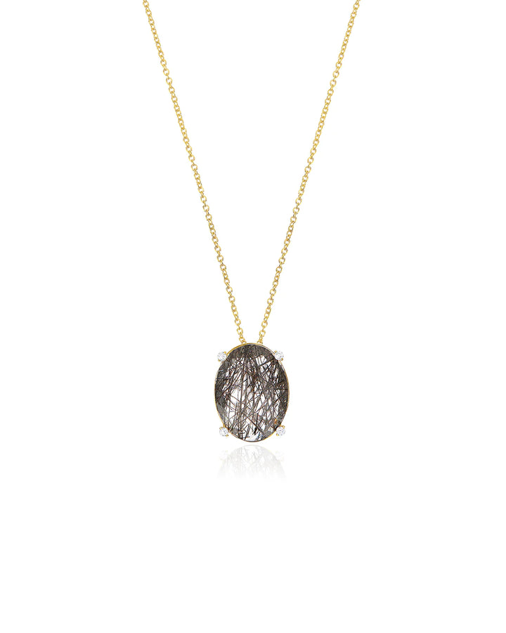 "IPANEMA" GREY RUTILATED QUARTZ, DIAMONDS AND 18KT GOLD PENDANT