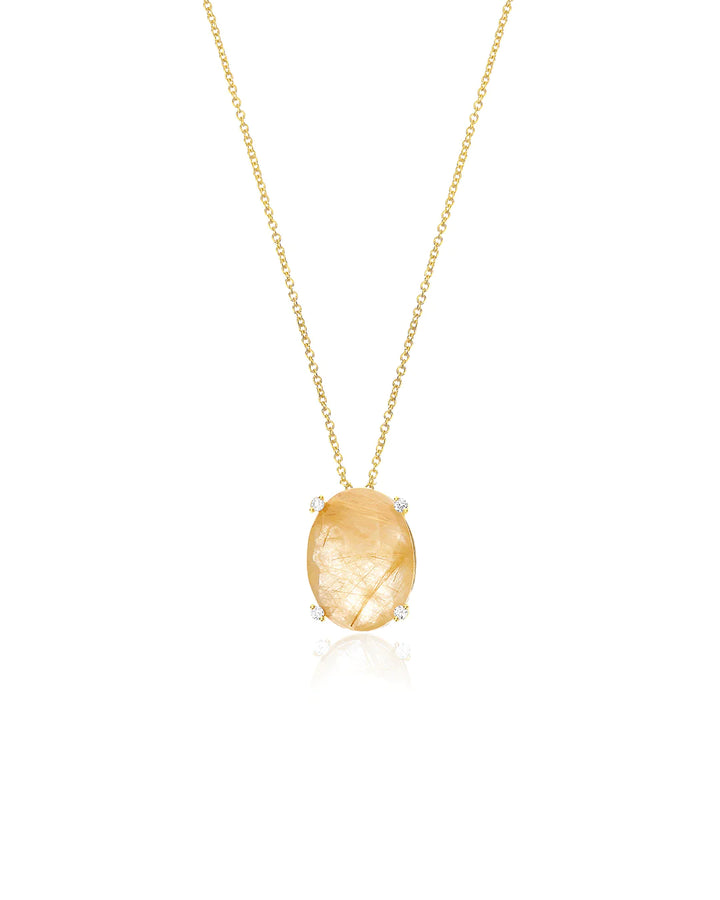 "IPANEMA" YELLOW RUTILATED QUARTZ, DIAMONDS AND 18KT GOLD PENDANT