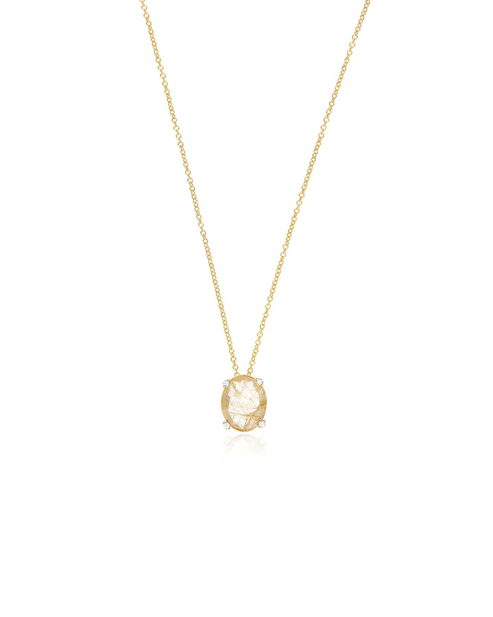 "IPANEMA" YELLOW RUTILATED QUARTZ, DIAMONDS AND 18KT GOLD TINY PENDANT