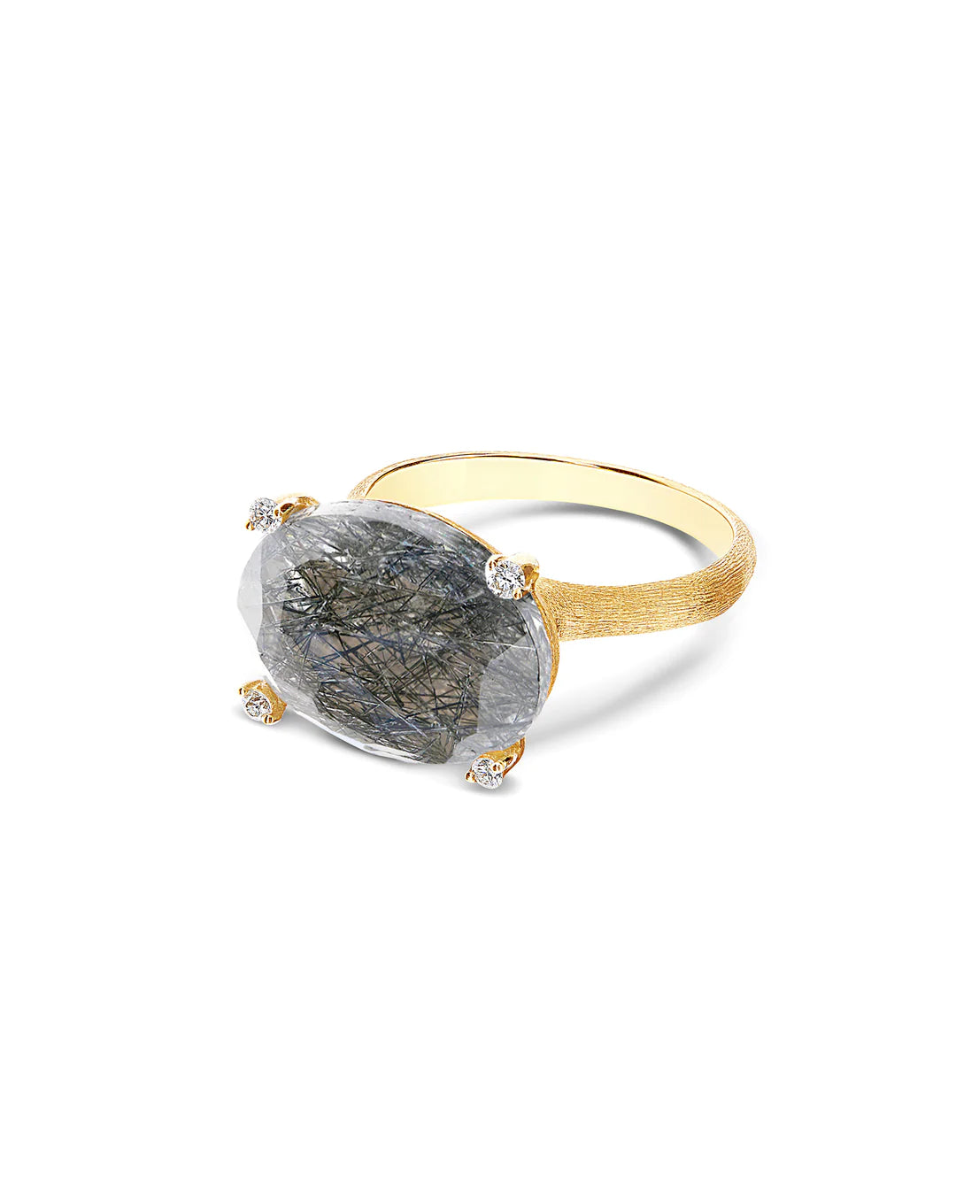 "IPANEMA" GREY RUTILATED QUARTZ, DIAMONDS AND 18KT GOLD RING (LARGE)