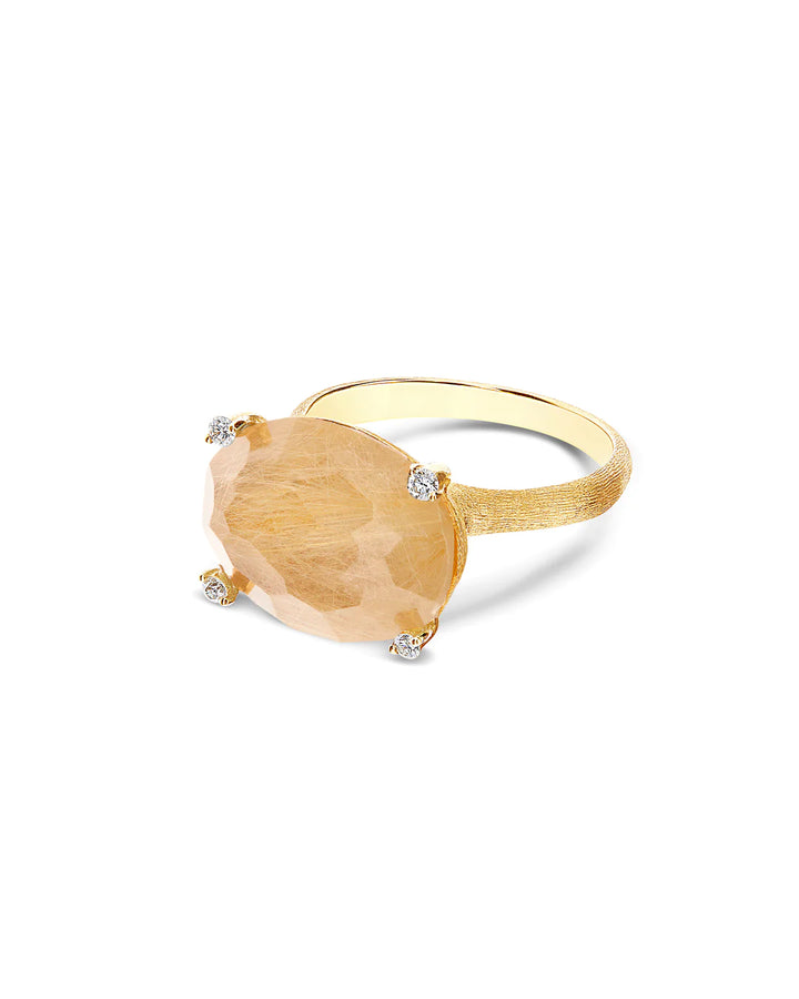 "IPANEMA" YELLOW RUTILATED QUARTZ, DIAMONDS AND 18KT GOLD RING (LARGE)