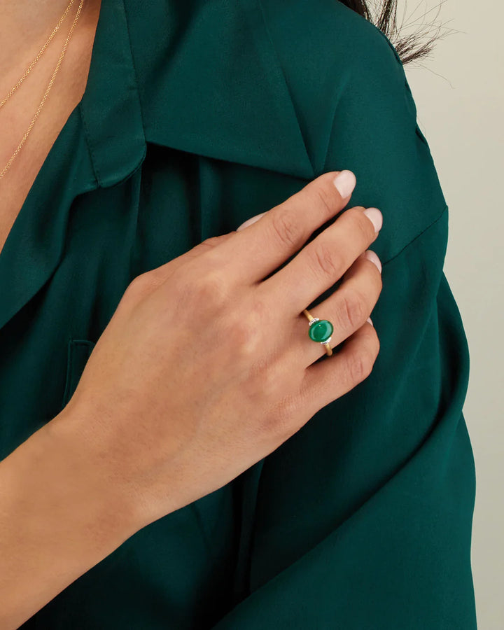 "AMAZONIA" GOLD, DIAMONDS AND GREEN AVENTURINE RING (LARGE)