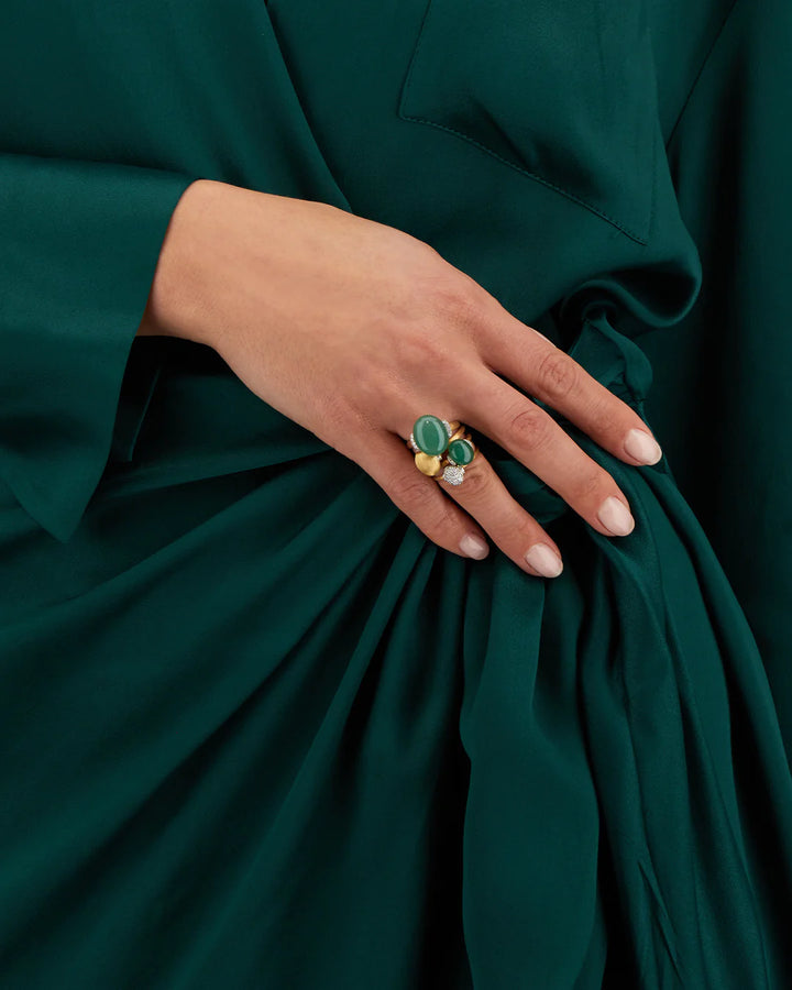 "AMAZONIA" GOLD, DIAMONDS AND GREEN AVENTURINE RING (LARGE)