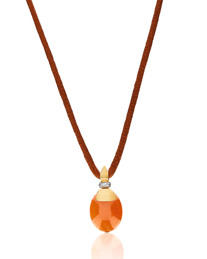 "PETRA" GOLD, DIAMONDS AND ORANGE AVENTURINE PENDANT (MEDIUM)