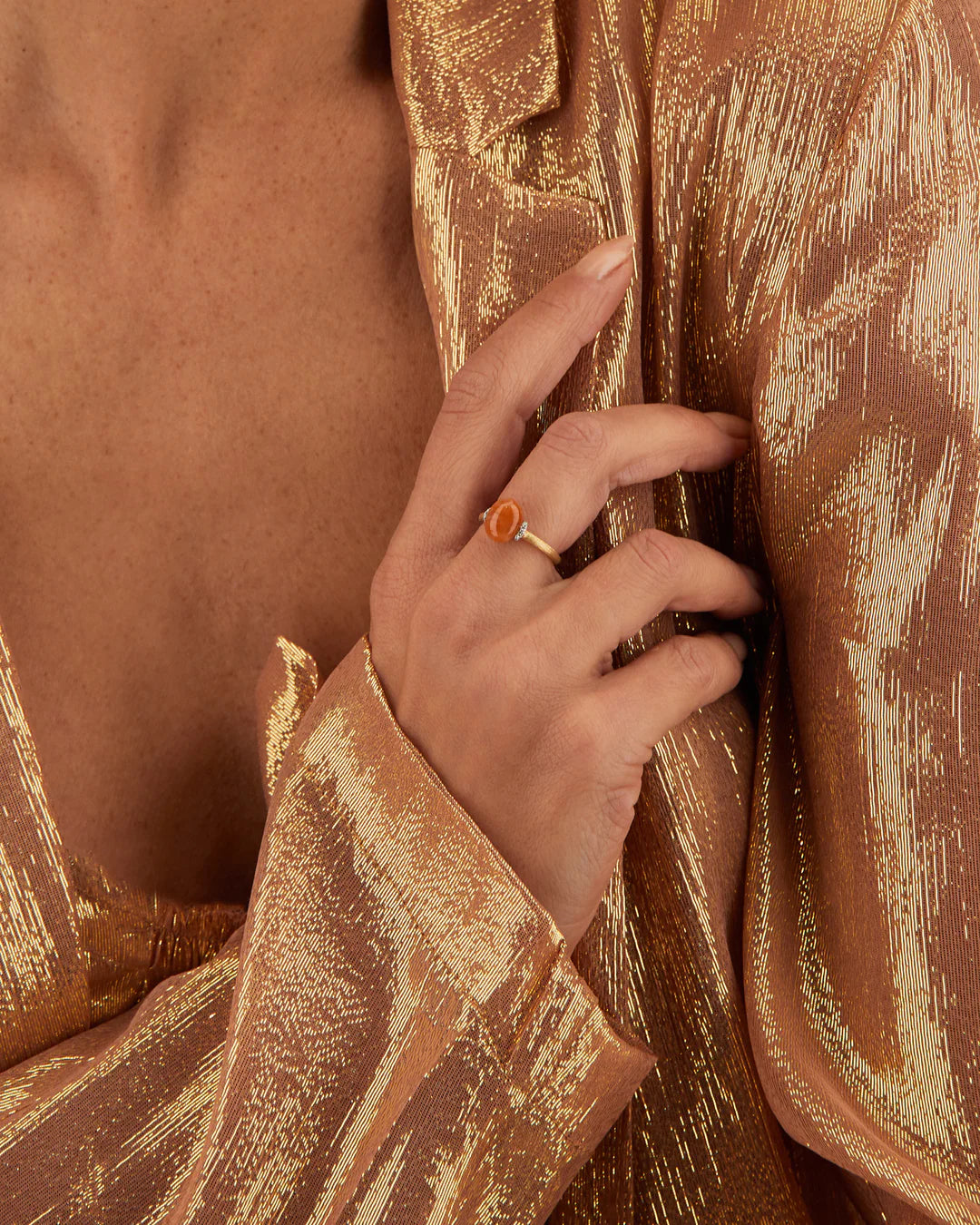 "PETRA" GOLD, DIAMONDS AND ORANGE AVENTURINE RING (SMALL)