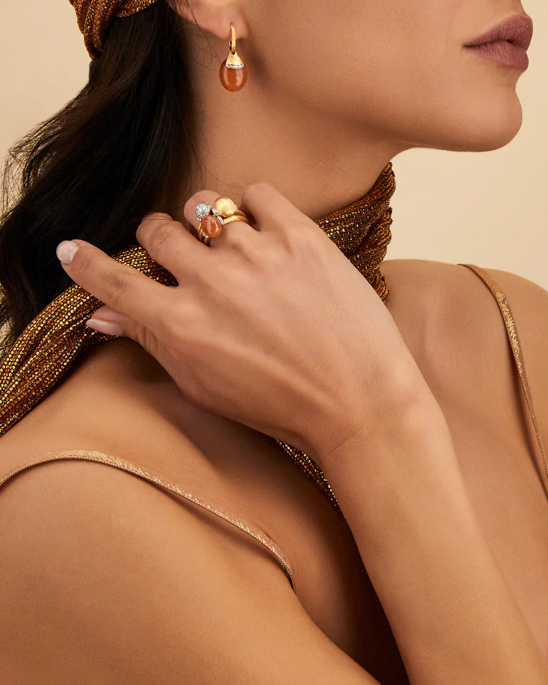 "PETRA" GOLD, DIAMONDS AND ORANGE AVENTURINE RING (SMALL)