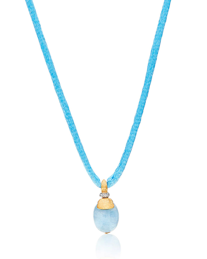 "AZURE" GOLD, DIAMONDS AND MILKY AQUAMARINE PENDANT (SMALL)