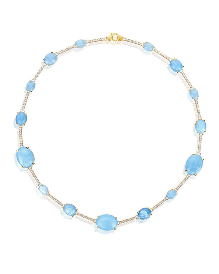 "ARIA" GOLD, AQUAMARINE AND DIAMONDS BARS COLLAR NECKLACE