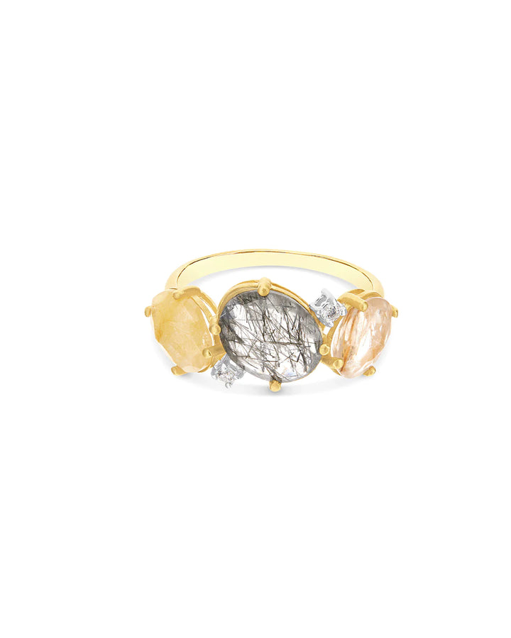 "IPANEMA" GREY AND YELLOW RUTILATED QUARTZ RING