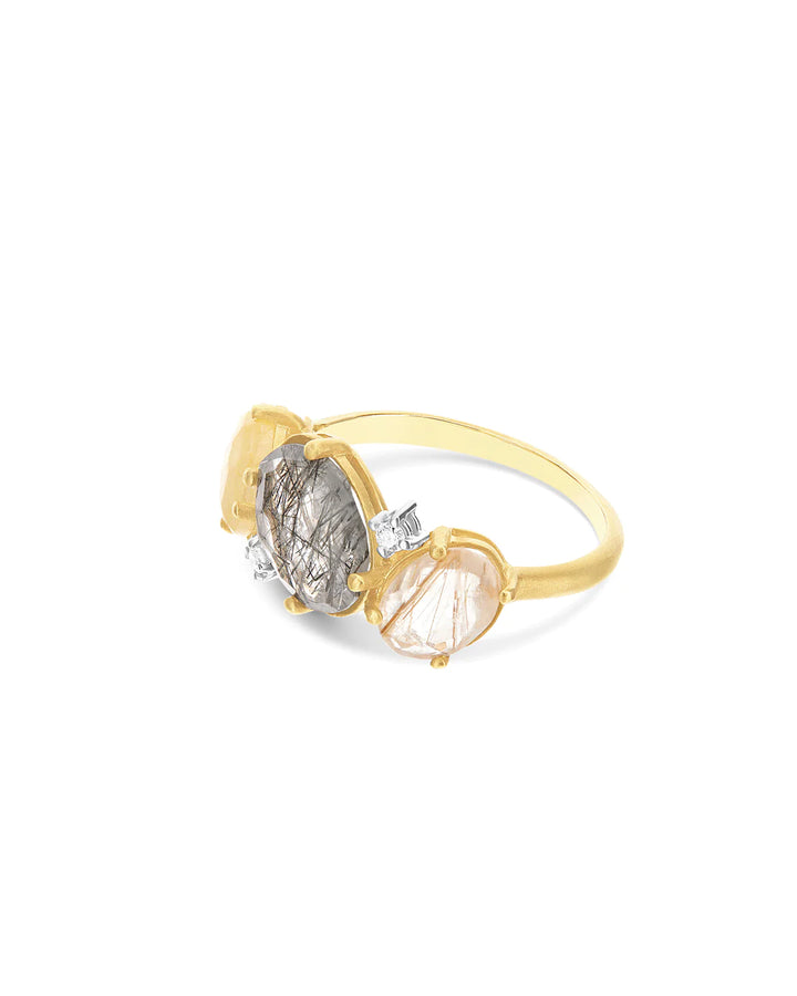 "IPANEMA" GREY AND YELLOW RUTILATED QUARTZ RING