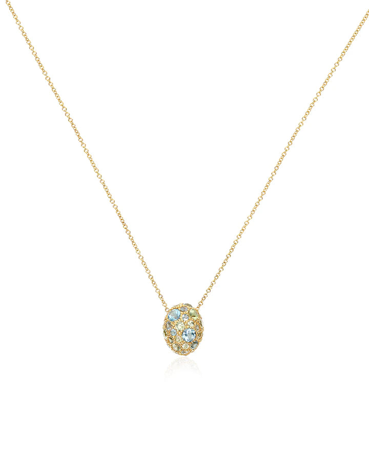 "REVERSE" GOLD, BLUE DIAMONDS, SWISS BLUE TOPAZ, GREEN SAPPHIRES AND LONDON BLUE TOPAZ DOUBLE-FACE NECKLACE