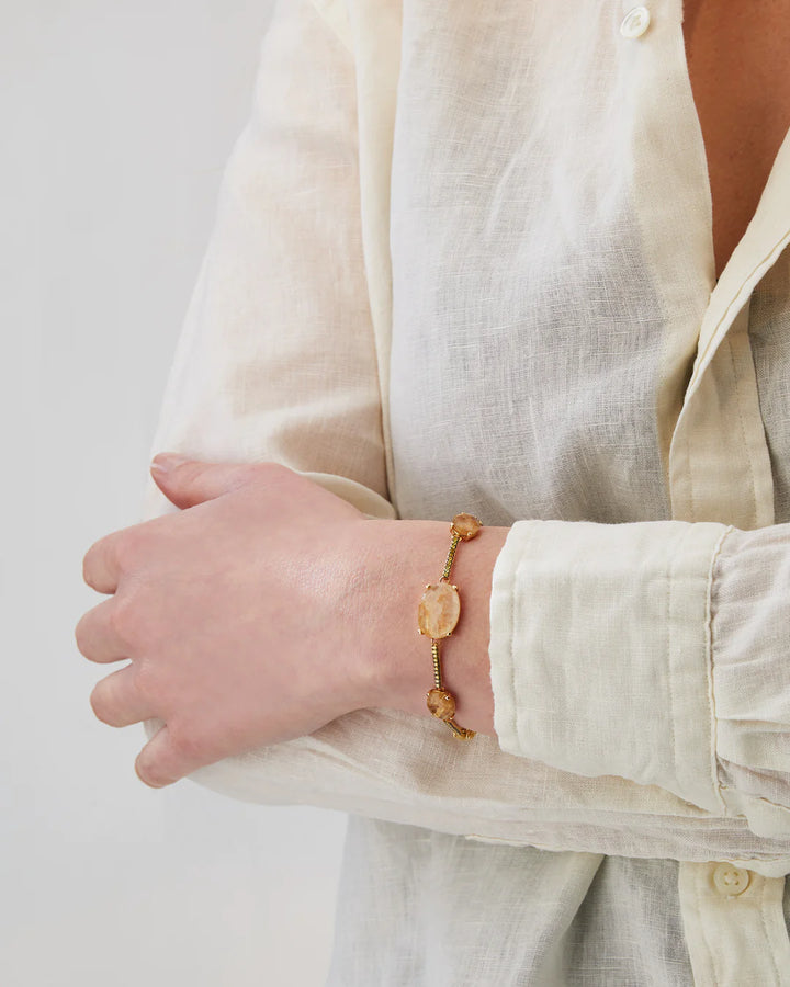 "ARIA" YELLOW RUTILATED QUARTZ, DIAMONDS AND GOLD BARS BRACELET