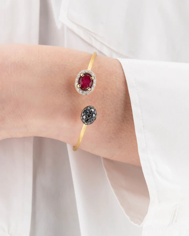 "REVERSE" GOLD, RUBY AND DIAMONDS BANGLE