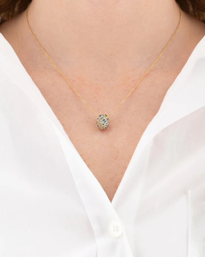 "REVERSE" GOLD, BLUE DIAMONDS, SWISS BLUE TOPAZ, GREEN SAPPHIRES AND LONDON BLUE TOPAZ DOUBLE-FACE NECKLACE