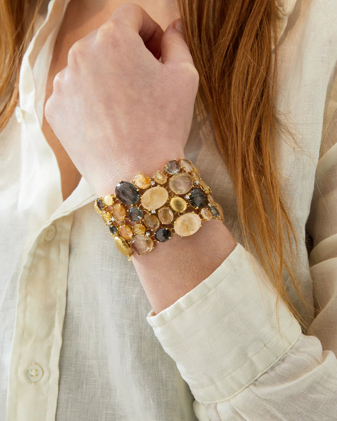 "IPANEMA" RUTILATED QUARTZ, DIAMONDS AND GOLD CUFF BRACELET