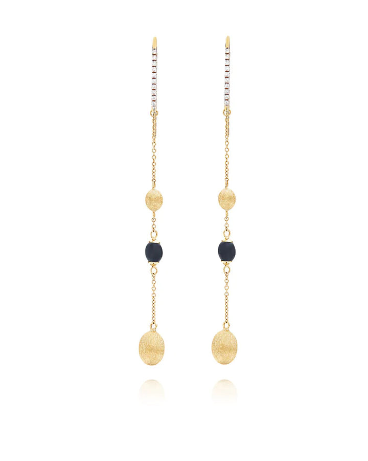 "MYSTERY BLACK" GOLD AND BLACK ONYX EVERYDAY DROP EARRINGS