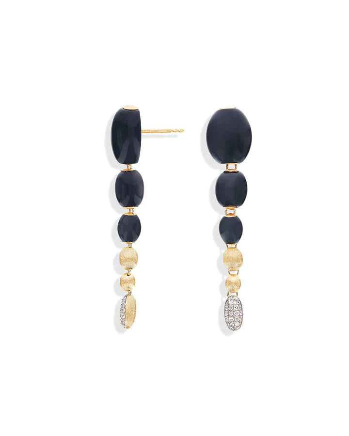 "IVY " GOLD AND BLACK ONYX CHARMING DROP EARRINGS