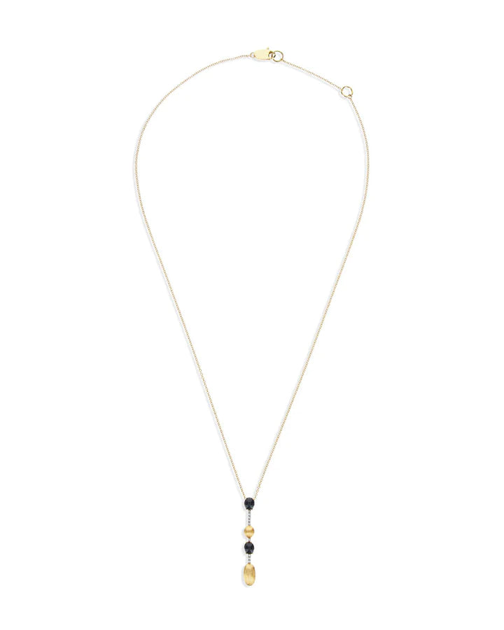 "MYSTERY BLACK" GOLD, DIAMONDS AND BLACK ONYX DAINTY LONG NECKLACE