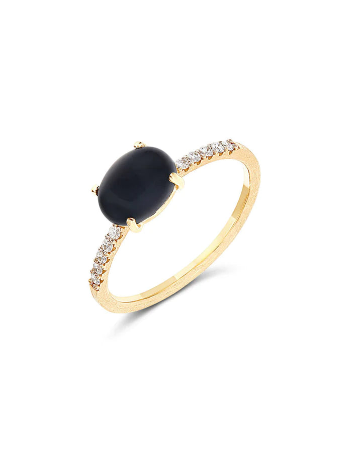 "MYSTERY BLACK" GOLD, DIAMONDS AND BLACK ONYX STACKABLE RING (MEDIUM)