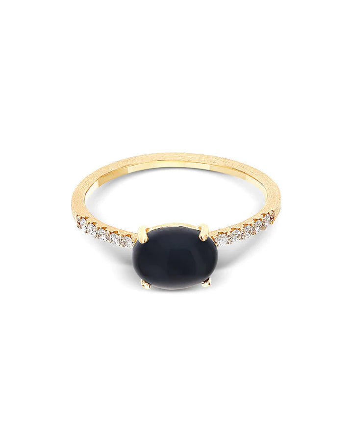"MYSTERY BLACK" GOLD, DIAMONDS AND BLACK ONYX STACKABLE RING (MEDIUM)