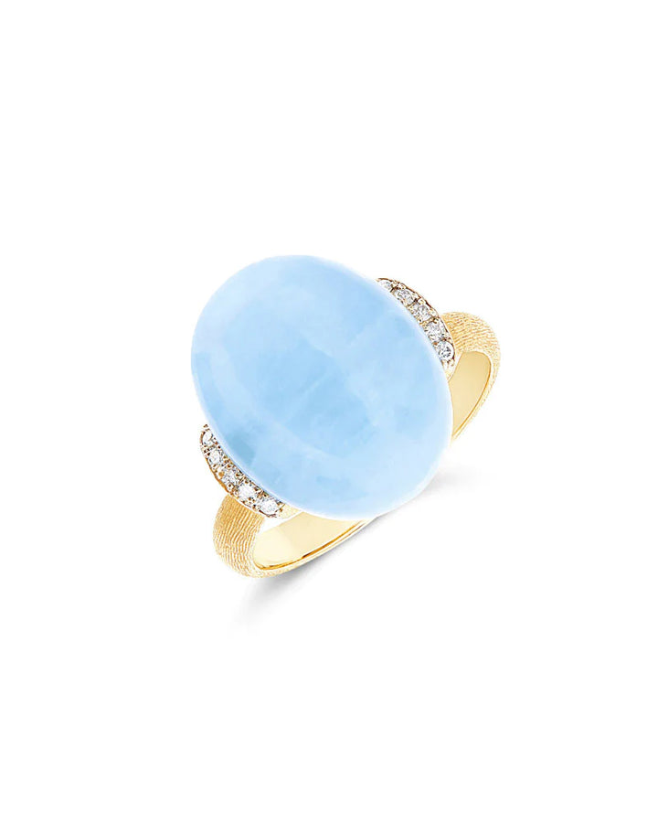 "AZURE" GOLD, DIAMONDS AND MILKY AQUAMARINE RING (LARGE)
