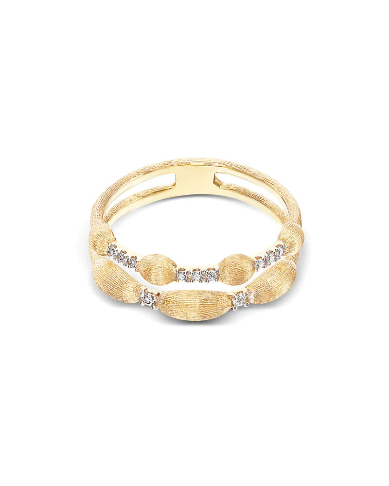 "DANCING ÉLITE" IRREGULAR GOLD BOULES AND DIAMONDS BARS DOUBLE-BAND RING