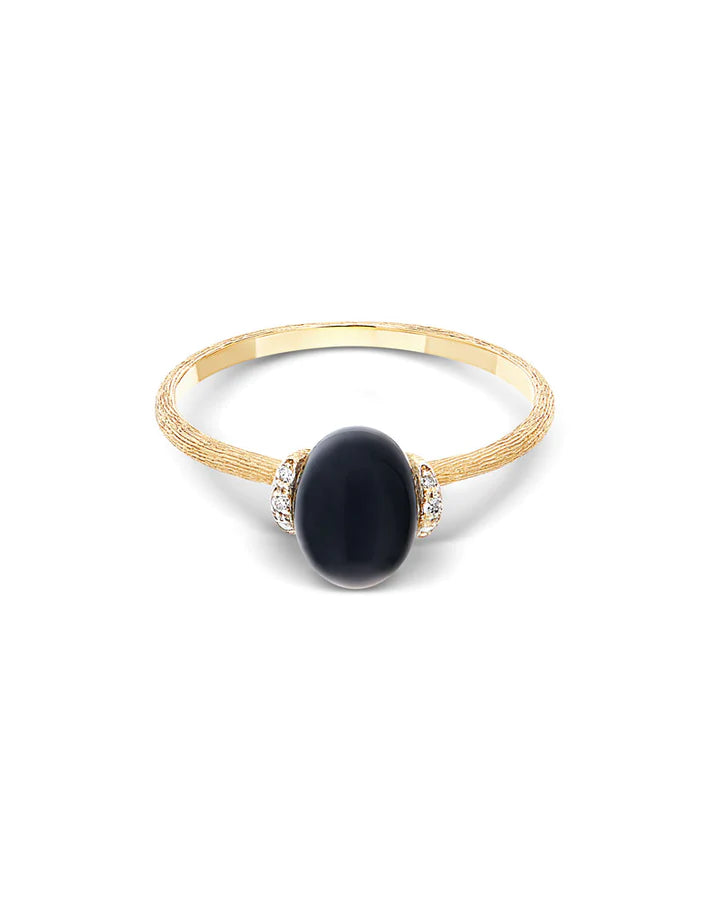 "MYSTERY BLACK" GOLD AND DIAMONDS RING WITH BLACK ONYX BOULE (SMALL)