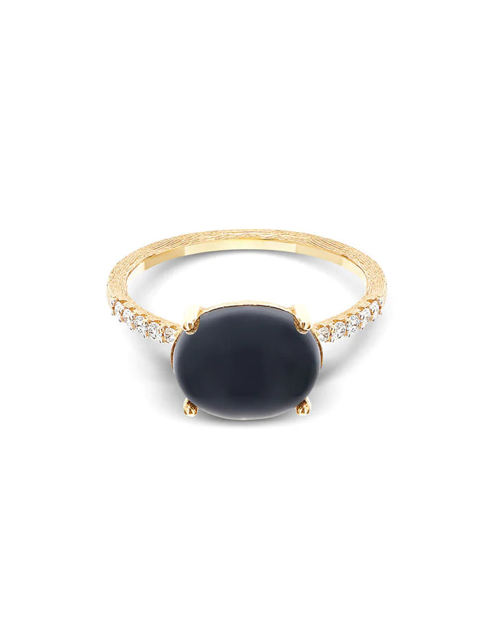 "MYSTERY BLACK" GOLD, DIAMONDS AND BLACK ONYX STACKABLE RING (LARGE)