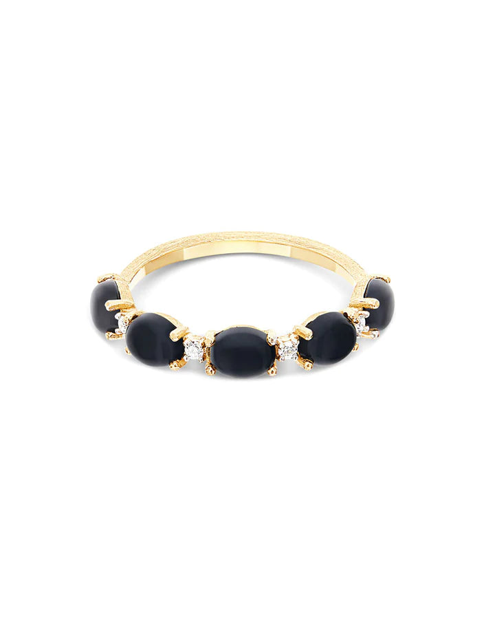 "MYSTERY BLACK" BLACK ONYX BOULES, GOLD AND DIAMOND ACCENTS RING