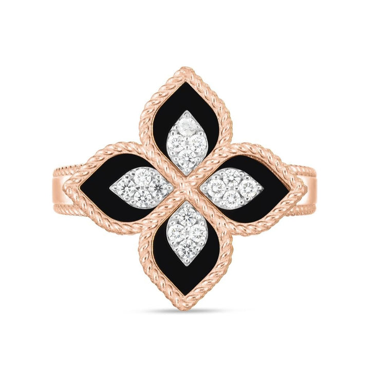 PRINCESS FLOWER RING WITH BLACK JADE AND DIAMONDS