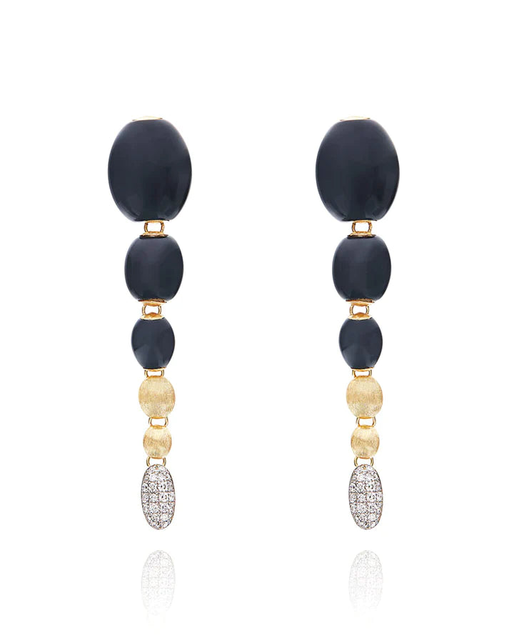 "IVY " GOLD AND BLACK ONYX CHARMING DROP EARRINGS