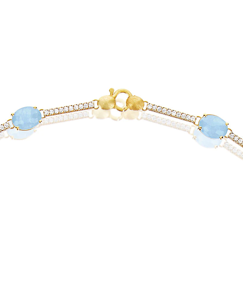 "ARIA" GOLD, AQUAMARINE AND DIAMONDS BARS COLLAR NECKLACE