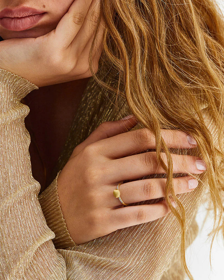 "ÉLITE" SMALL GOLD BOULE AND DIAMONDS PAVÉ RING (SMALL)