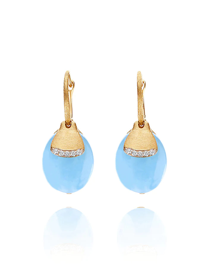AZURE CILIEGINE GOLD AND MILKY AQUAMARINE BALL DROP EARRINGS WITH DIAMONDS DETAILS (LARGE)