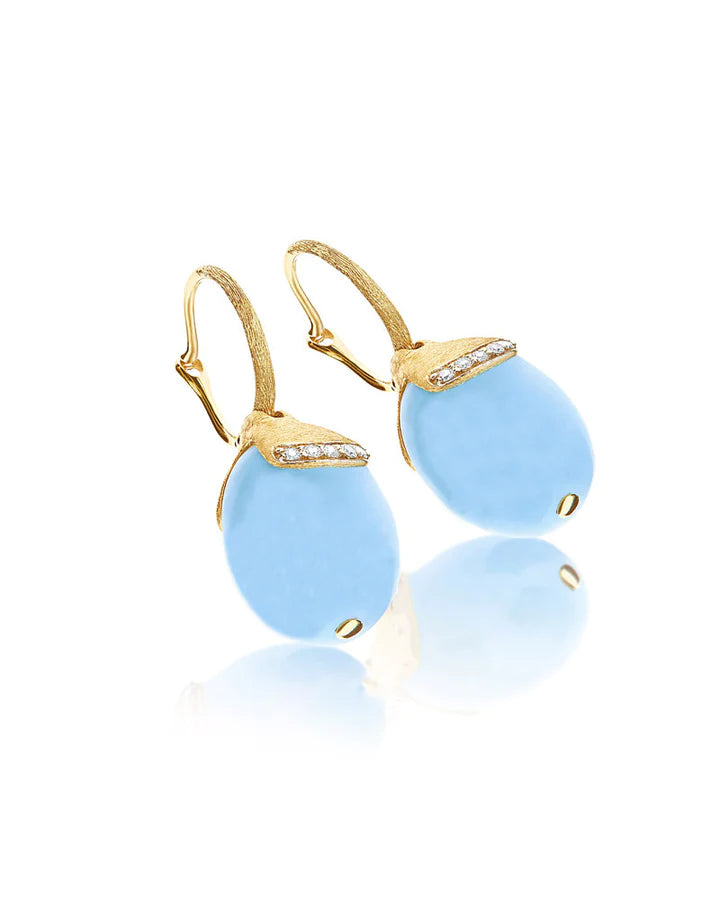 AZURE CILIEGINE GOLD AND MILKY AQUAMARINE BALL DROP EARRINGS WITH DIAMONDS DETAILS (LARGE)