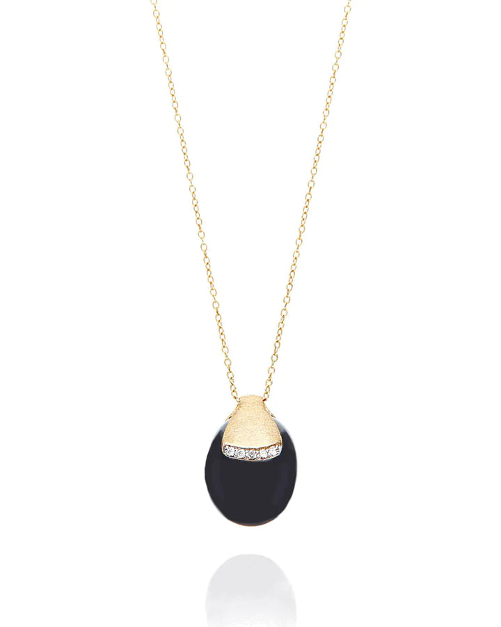"MYSTERY BLACK" BLACK ONYX BOULE EMBRACED BY GOLD AND A DIAMONDS ACCENT