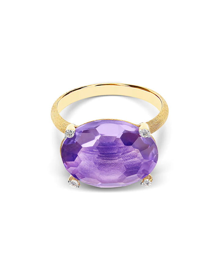 "IPANEMA" GOLD , AMETHYST AND DIAMONDS RING