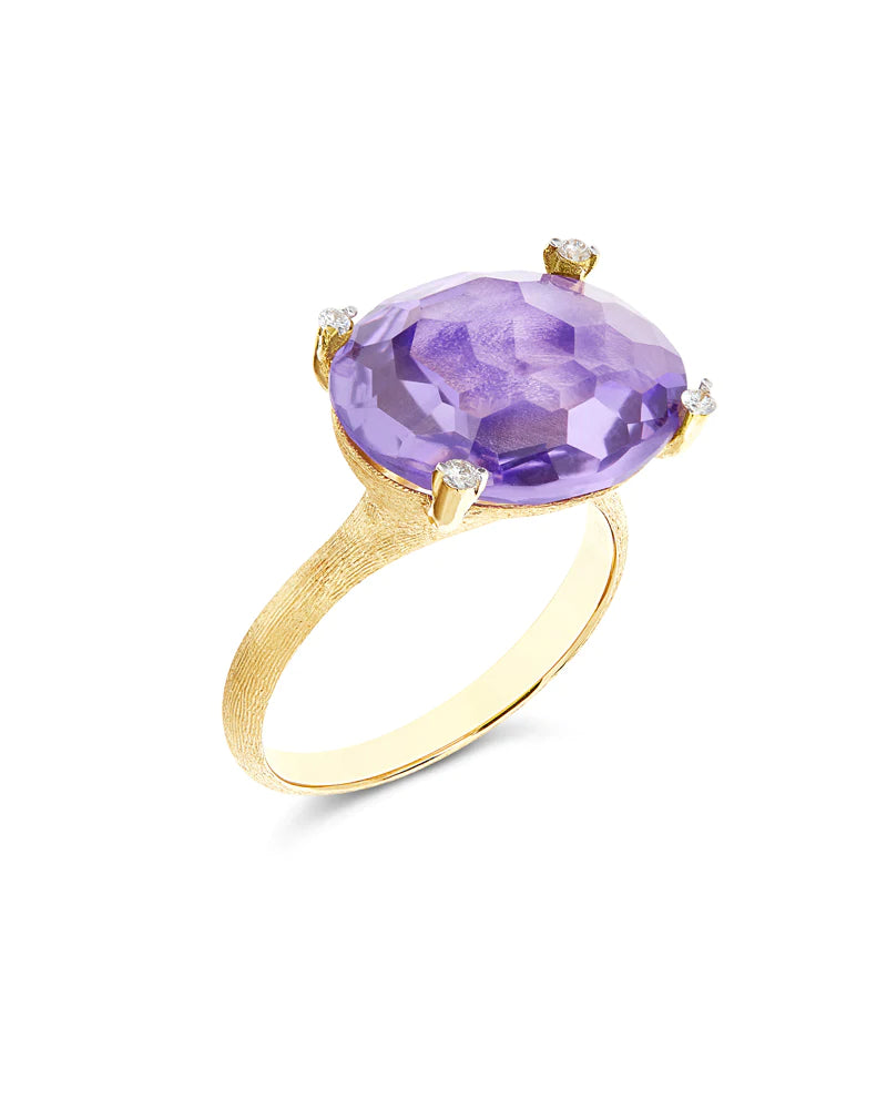 "IPANEMA" GOLD , AMETHYST AND DIAMONDS RING