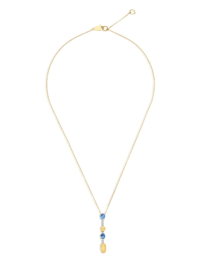 "AZURE" GOLD, DIAMONDS BARS AND LONDON BLUE TOPAZ DAINTY LONG NECKLACE