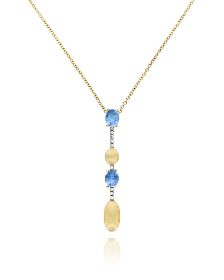 "AZURE" GOLD, DIAMONDS BARS AND LONDON BLUE TOPAZ DAINTY LONG NECKLACE