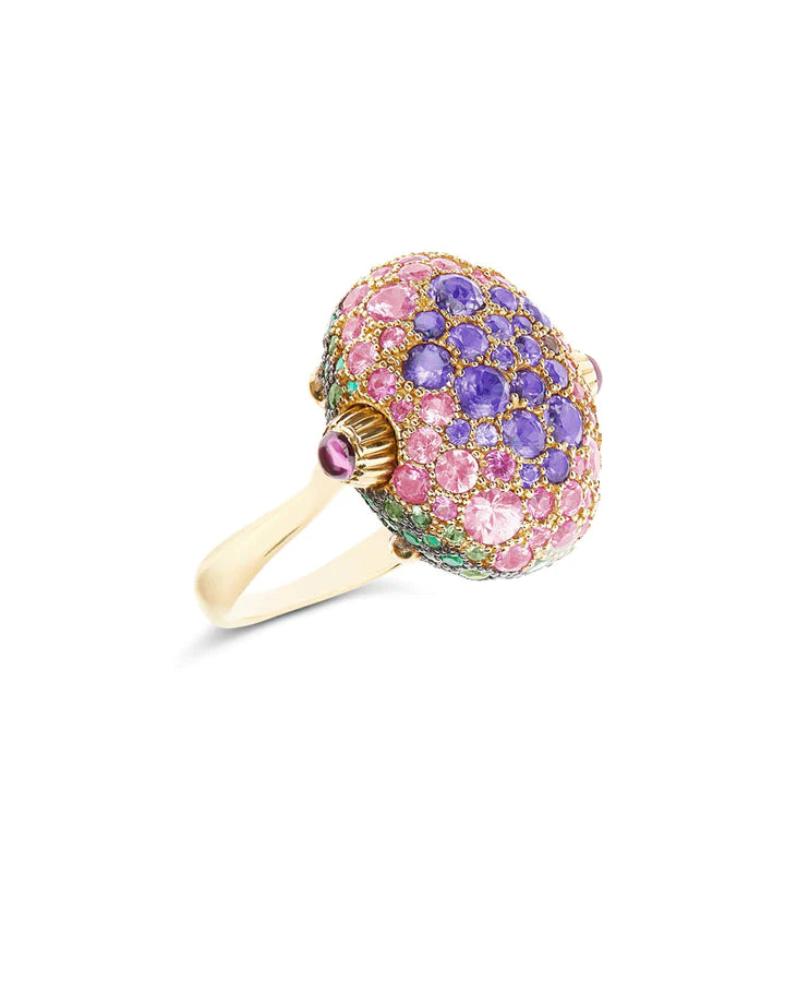 "REVERSE" GOLD, SAPPHIRE, TSAVORITE, AMETHYST, GREEN LABRADORITE AND ROCK CRYSTAL DOUBLE-FACE RING (LARGE)