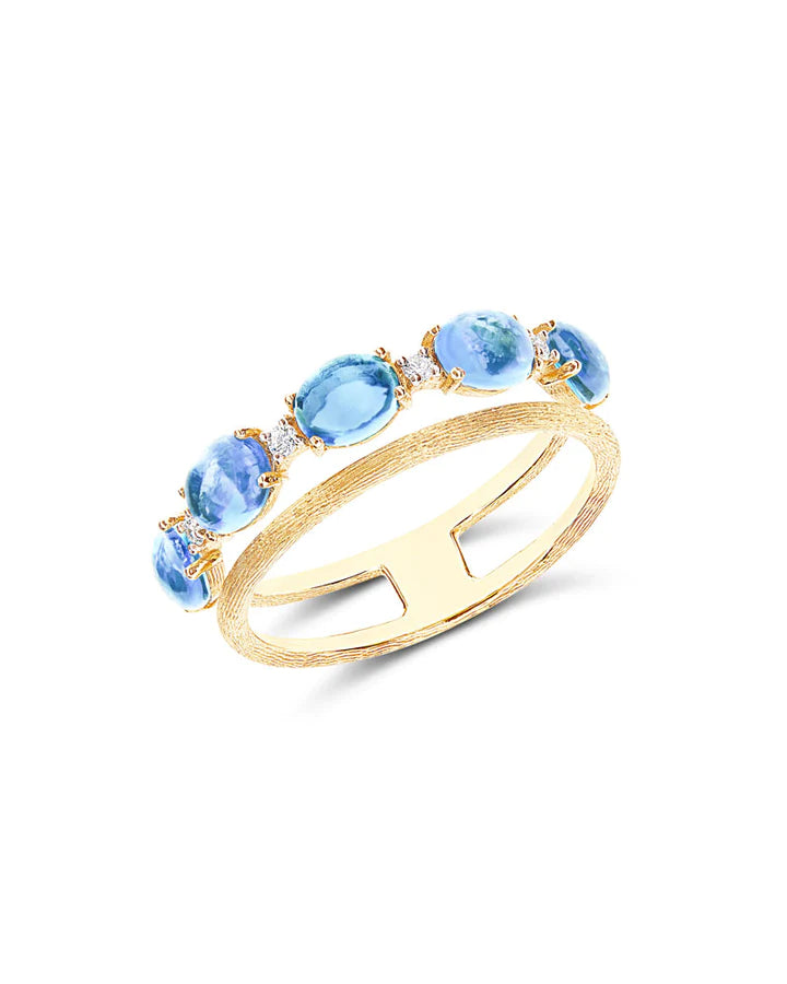 "AZURE" GOLD, DIAMONDS AND LONDON BLUE TOPAZ DOUBLE-BAND RING