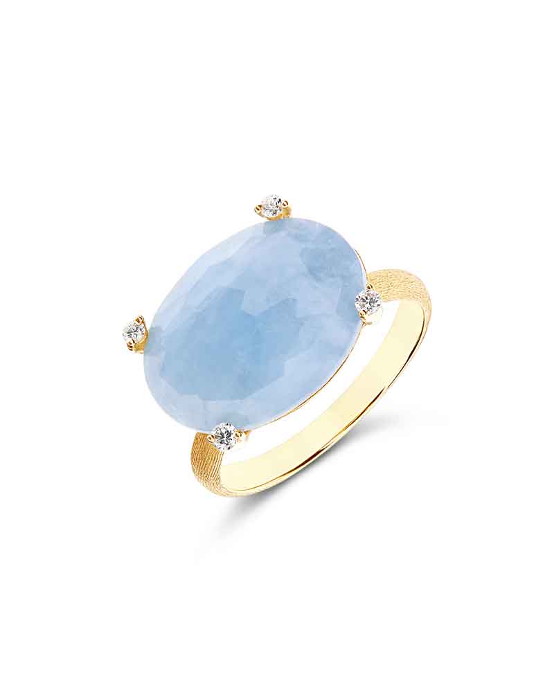 "IPANEMA" GOLD, AQUAMARINE AND DIAMONDS RING