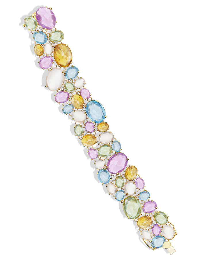"IPANEMA" GOLD, AMETHYST, BLUE TOPAZ, QUARTZ AND DIAMONDS CUFF BRACELET