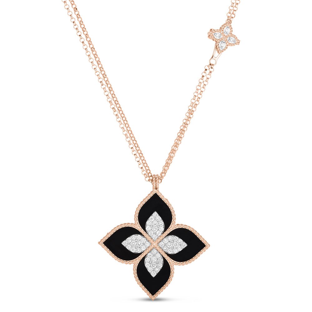 PRINCESS FLOWER PENDANT WITH DIAMONDS AND BLACK JADE