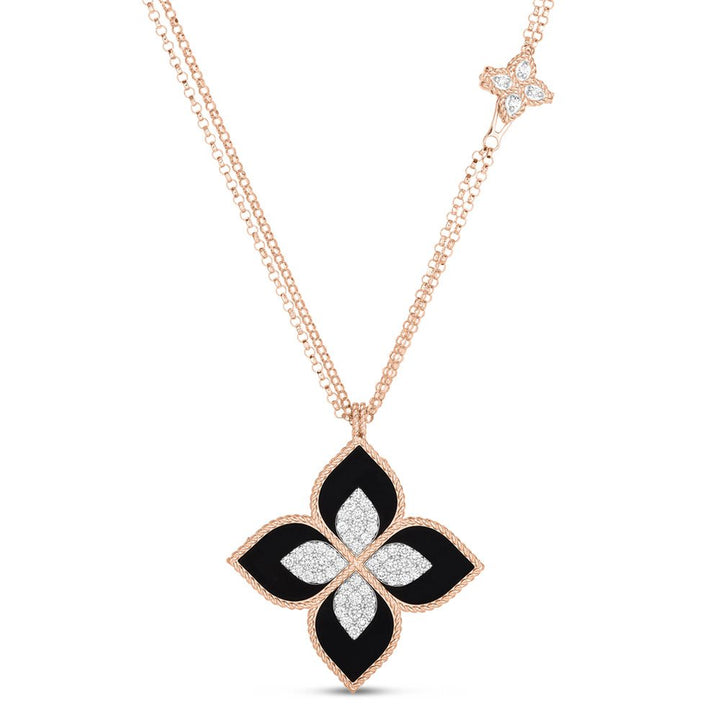 PRINCESS FLOWER PENDANT WITH DIAMONDS AND BLACK JADE