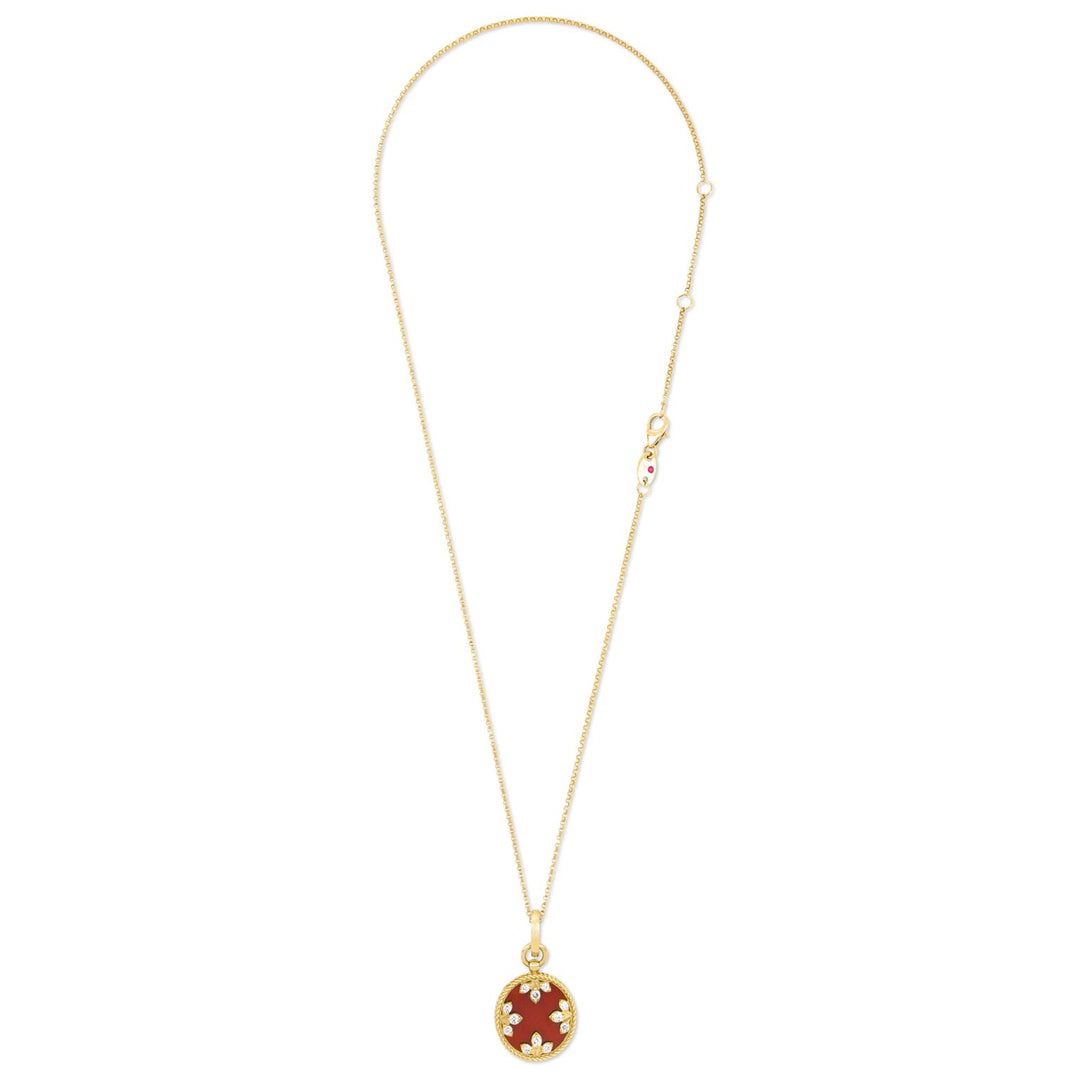 VENETIAN MEDALLIONS COLLAR WITH DIAMONDS AND RED AGATA