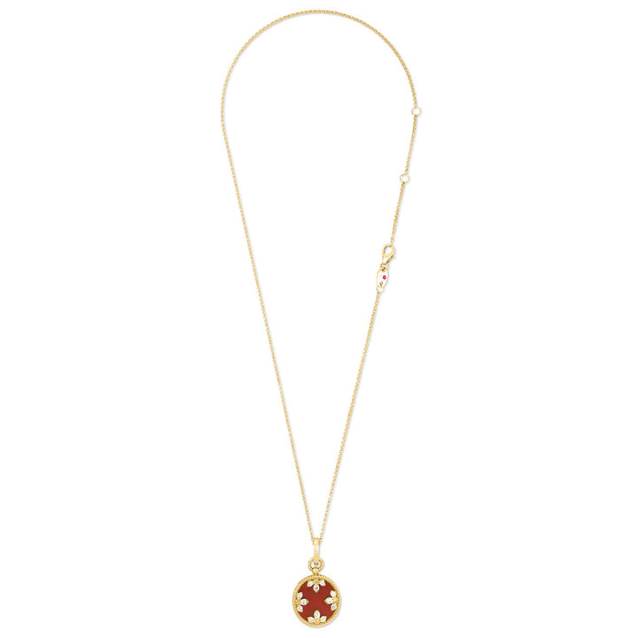 VENETIAN MEDALLIONS COLLAR WITH DIAMONDS AND RED AGATA
