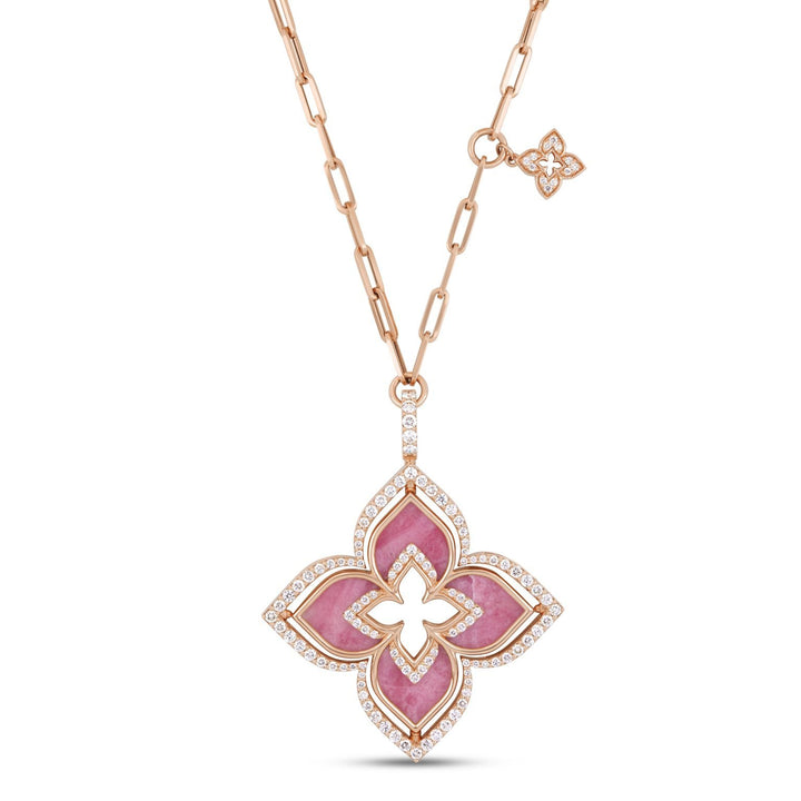 VENETIAN PRINCESS COLLAR WITH DIAMONDS AND RHODONITE