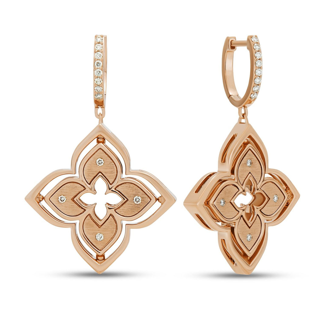 VENETIAN PRINCESS EARRINGS WITH DIAMONDS AND RHODONITE